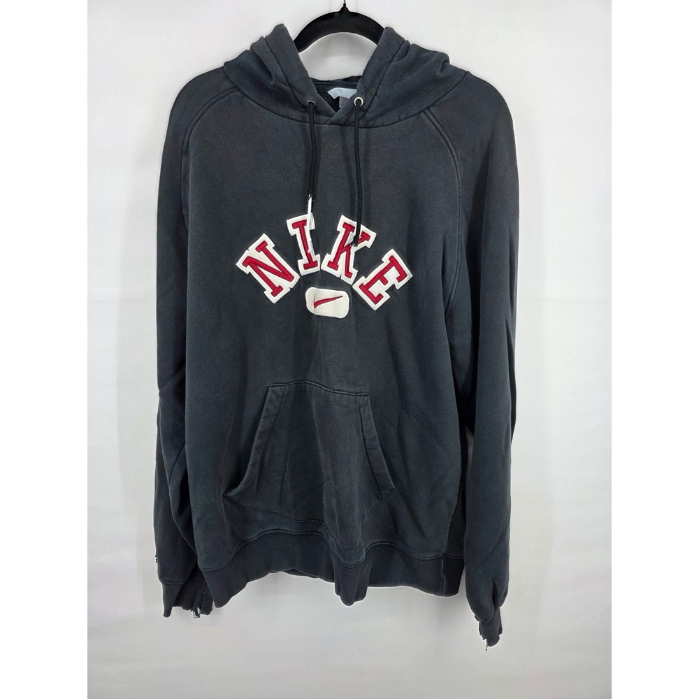 Nike Vintage Spellout Hoodie Mens Large Black Red Arched Logo Raglan Sweatshirt
